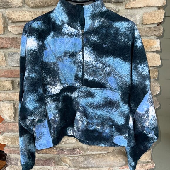 Nike One Women's Therma-FIT Oversized 1/2-Zip Fleece Printed Top Large Navy NWT - Picture 2 of 3